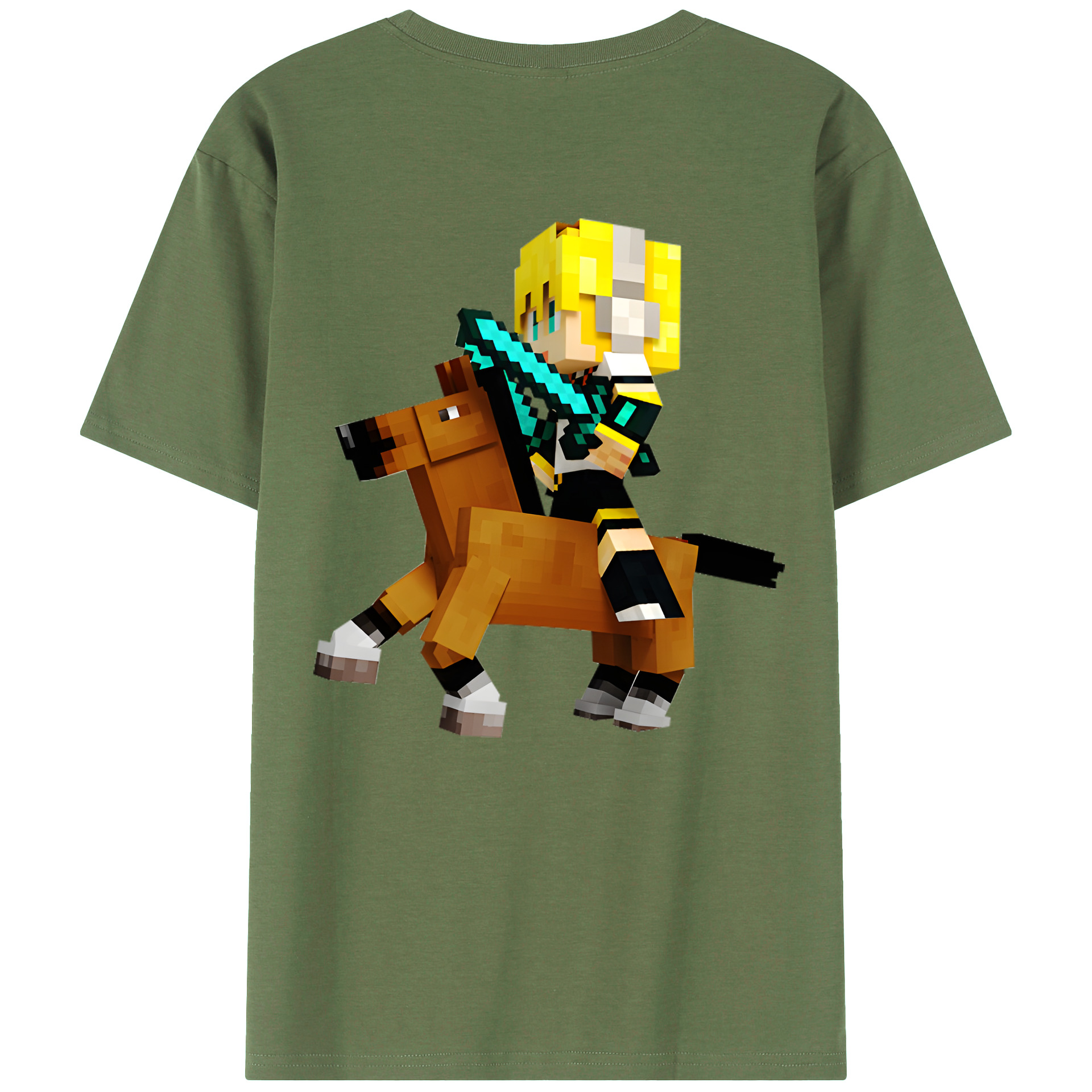 （画像用） マインクラフト ブロックの世界 Minecraft MC Block world 綿100％ メンズ半袖Tシャツ（バックプリント） 通気性